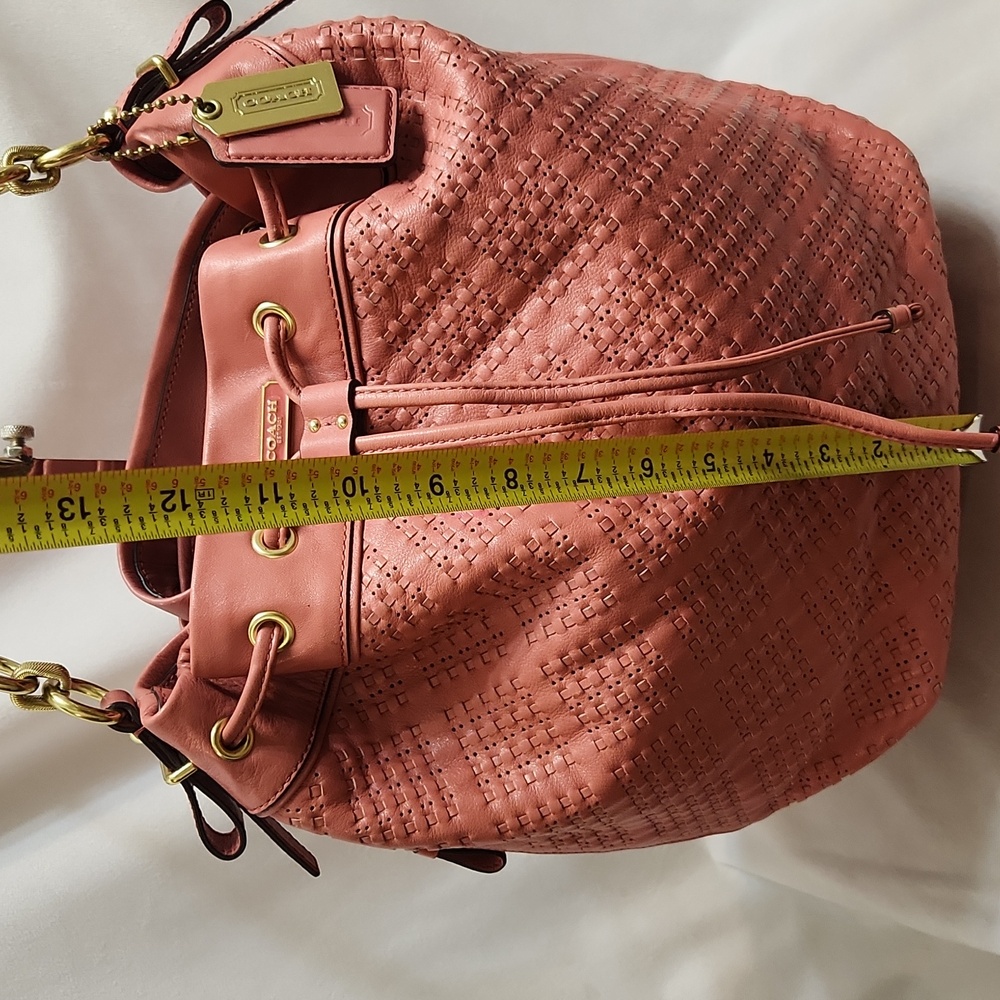 Coach Madison Marielle Pink Woven Leather Drawstring Slouch  Bucket Bag - Picture 5 of 15